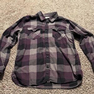 Vans Purple and Black Plaid Button-Down Shirt